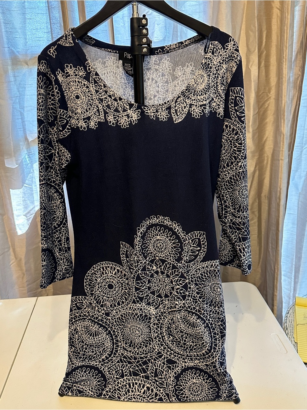 Papillon Navy Long Sleeve Scoop Neck Lace-Print Top